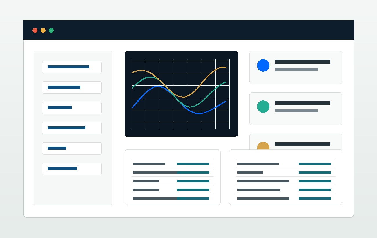 Abstract dashboard showing portfolio analytics, learning progress, and risk indicators